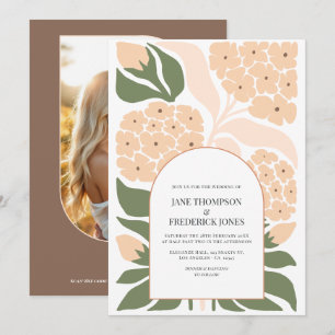 Peach Mist Abstract Floral Modern Spring Wedding Invitation