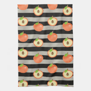 Peach Modern Black & White Stripes Tea Towel