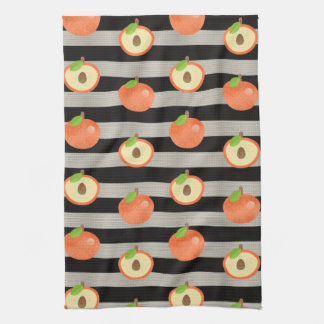 Peach Modern Black & White Stripes Tea Towel
