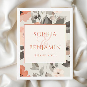 Peach Modern Elegant Floral Wedding Thank You Card