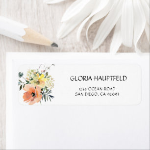 Peach Modern Floral Return Address Label