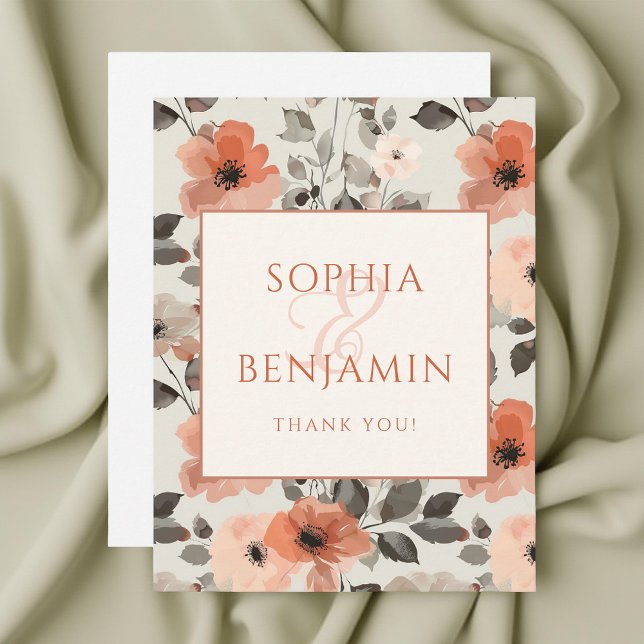 Peach Modern Floral Wedding  Thank You Card (Creator Uploaded)