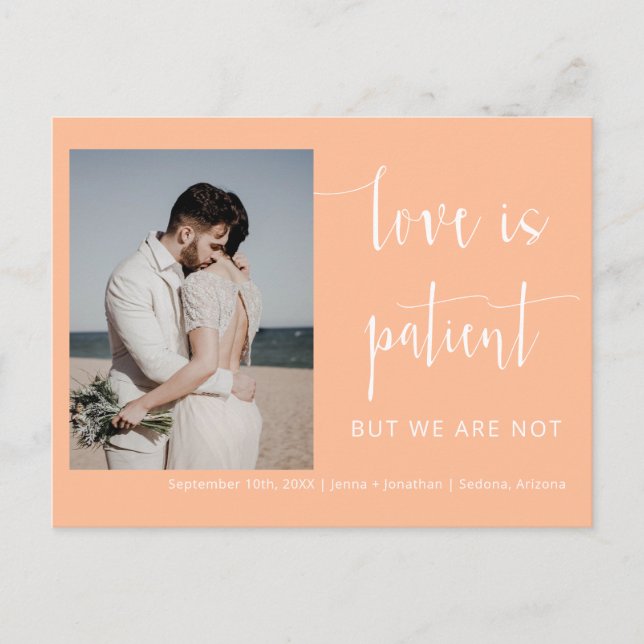 Peach Modern Minimalist Script Photo Elopement Postcard (Front)