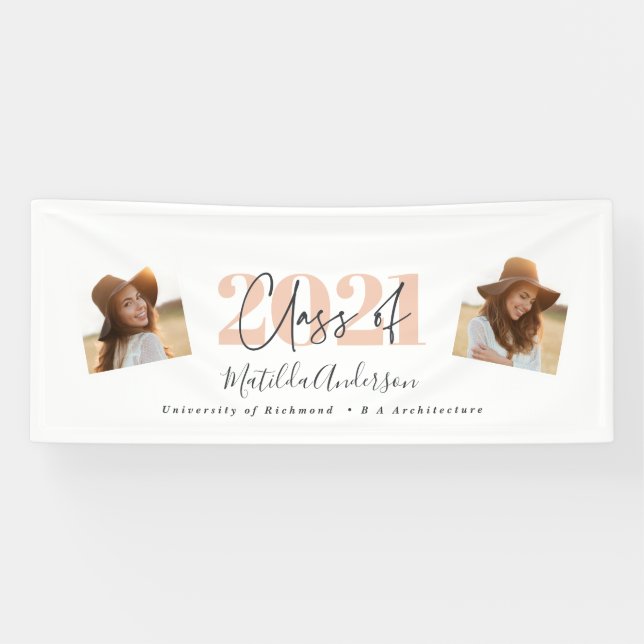 Peach modern multi photo pastel modern graduation banner (Horizontal)