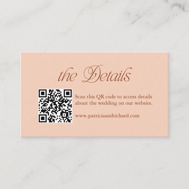 Peach Modern QR Code Wedding Website Card (Front)