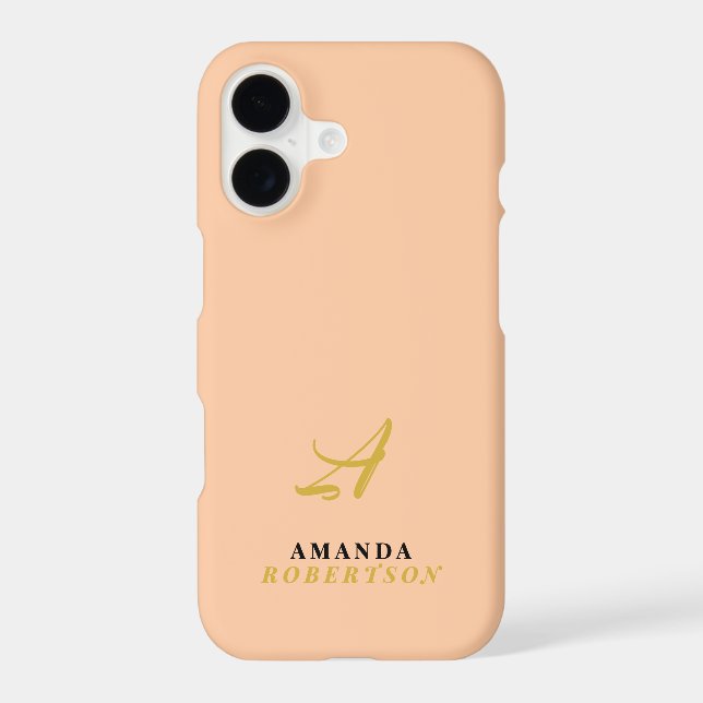 Peach Monogram Gold Initial Black Name Stylish  (Back)