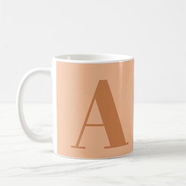 Peach Monogram Initial Letter  Coffee Mug (Left)