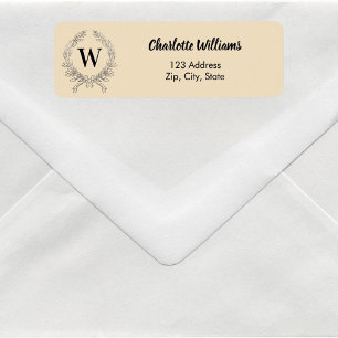 Peach monogram initial wreath return address