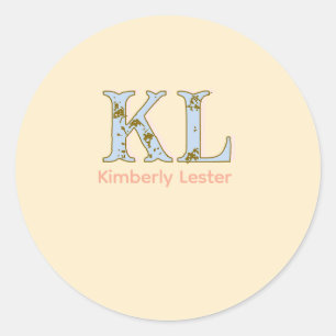 peach monogram name letter vintage bold pastel ret classic round sticker