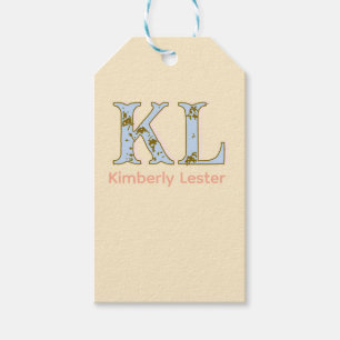 peach monogram name letter vintage bold pastel ret gift tags