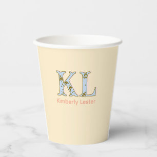 peach monogram name letter vintage bold pastel ret paper cups