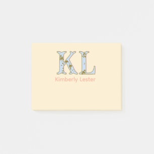 peach monogram name letter vintage bold pastel ret post-it notes