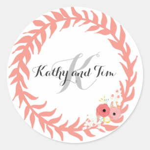 Peach Monogram Wedding Envelope Seals & Stickers