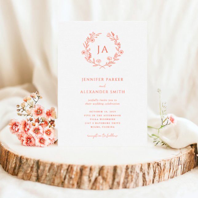 Peach Monogram Wedding Invitation (Creator Uploaded)