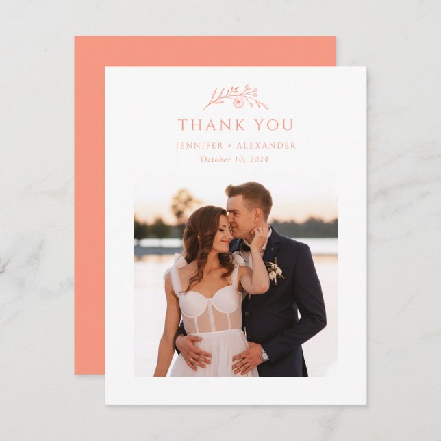  Peach Monogram Wedding Thank You Card (Front/Back)