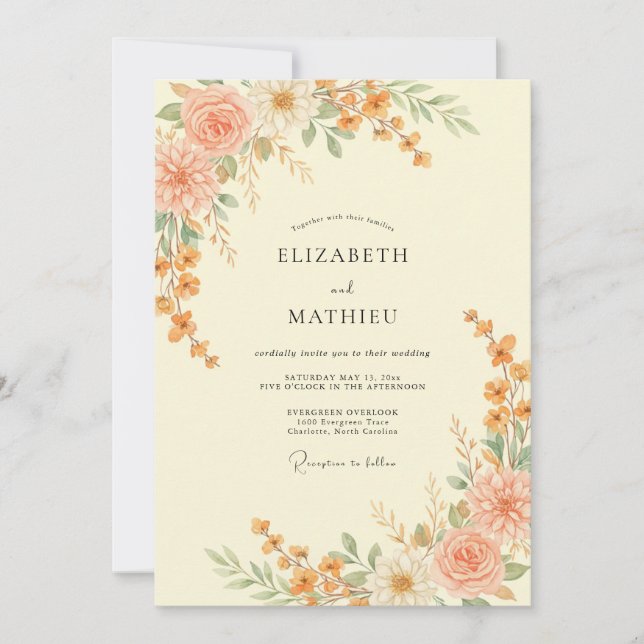 Peach Muted Autumnal Wedding Invitation (Front)