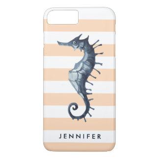 Peach Nautical Seahorse personalised monogram iPhone 8 Plus/7 Plus Case
