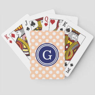 Peach Navy Blue White Polka Dots 1IR Playing Cards