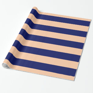 Peach, Navy Blue XL Stripes Pattern V Wrapping Paper