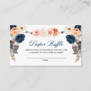 Peach Navy Boho Diaper Raffle Enclosure Card