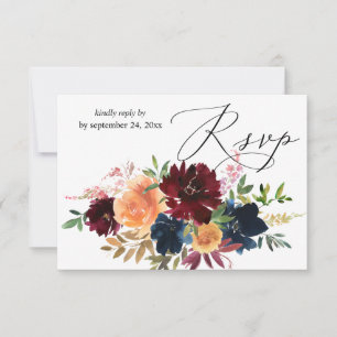 Peach, Navy, Burgundy Floral with Meal RSVP Card