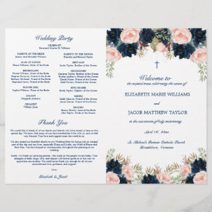 Peach Navy Catholic Mass Wedding Ceremony Program