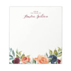 Peach Navy Floral Personalised Notepad Stationery