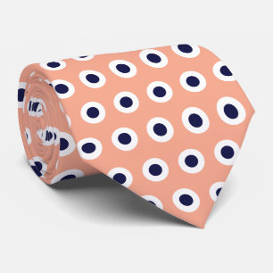 Peach & Navy Polka Dot Geometric Pattern Circles Tie
