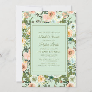 Peach Neo Mint Dusty Blue Floral Bridal Shower Invitation