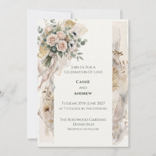 Peach Neutral Floral Wedding Invitation