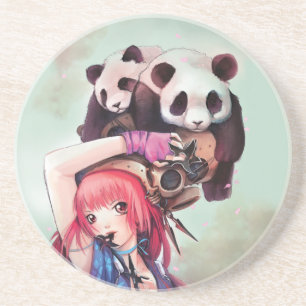 Peach Ninja Pandas Coaster