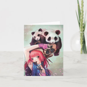 Peach Ninja Pandas Note Card