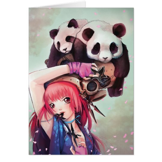 Peach Ninja Pandas Note Card