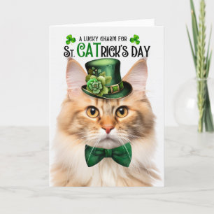 Peach Norwegian Forest Cat St CATrick's Day Holiday Card