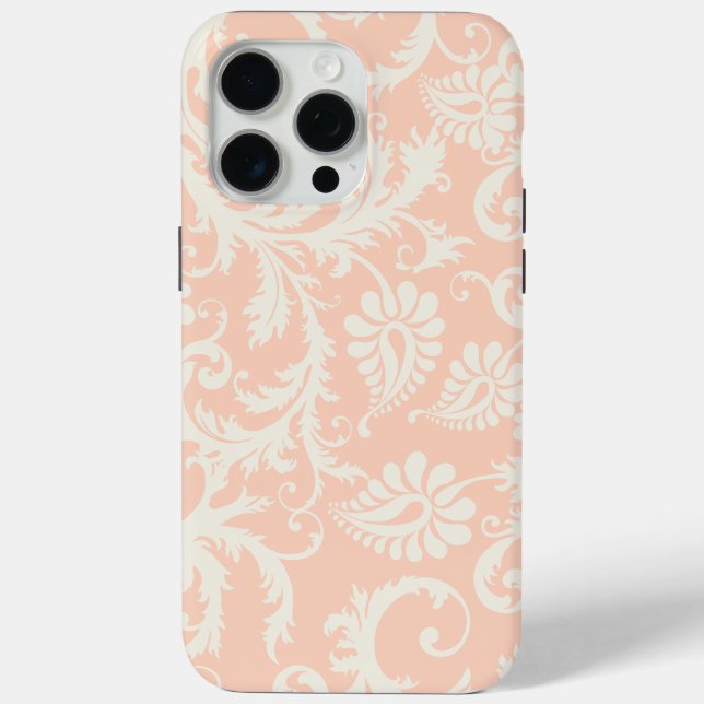 Peach & Off White Damask Floral Pattern Case-Mate iPhone Case (Back)