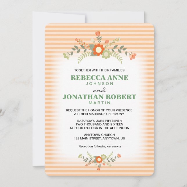 Peach & Olive Green Floral Wedding Invitation (Front)
