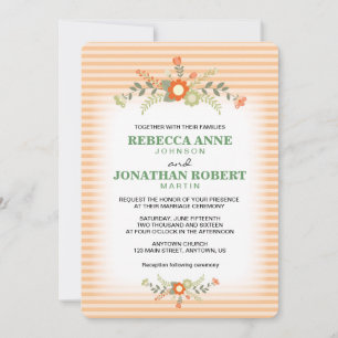 Peach & Olive Green Floral Wedding Invitation