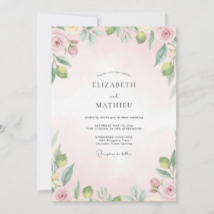 Peach Olive Leafy Wedding Invitation