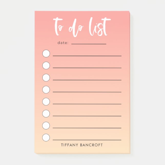 Peach Ombre Brush Lettered To Do List Post-it Notes (Front)