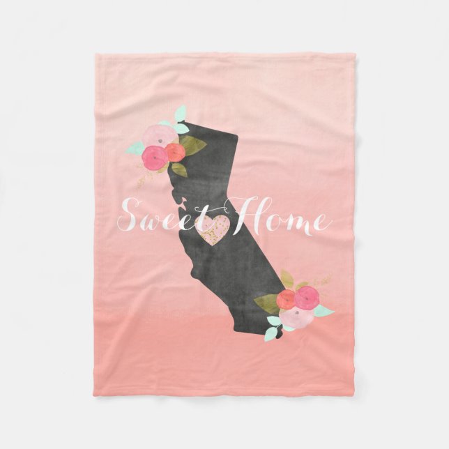 Peach Ombre California State & Moveable Heart Fleece Blanket (Front)