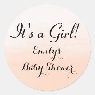 Peach Ombre Pastel Its a girl baby shower sticker