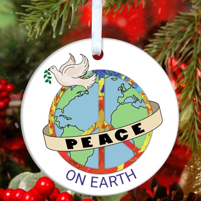Peach on Earth Globe Peace Dove Ceramic Tree Decoration (Creator Uploaded)