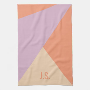 Peach Orange And Lavender Geometric Colour Blocks Tea Towel