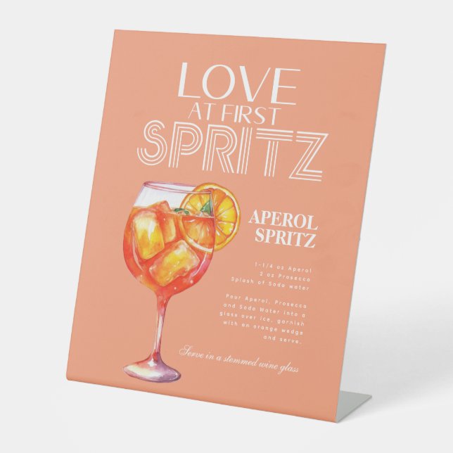 Peach Orange Aperol Spritz Bridal Shower Pedestal Sign (Front)