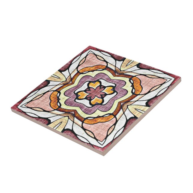 Peach Orange Blush Pink Purple Ethnic Tribe Art Tile (Side)