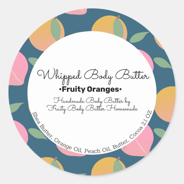 Peach Orange Body Butter Bath Branding Packaging Classic Round Sticker (Front)