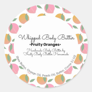 Peach Orange Body Butter Bath Branding Packaging Classic Round Sticker
