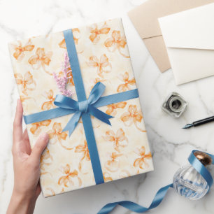 Peach Orange Bows Birthday Wrapping Paper