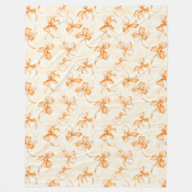 Peach Orange Bows Fleece Blanket (Front)