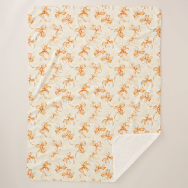 Peach Orange Bows Sherpa Blanket (Front)